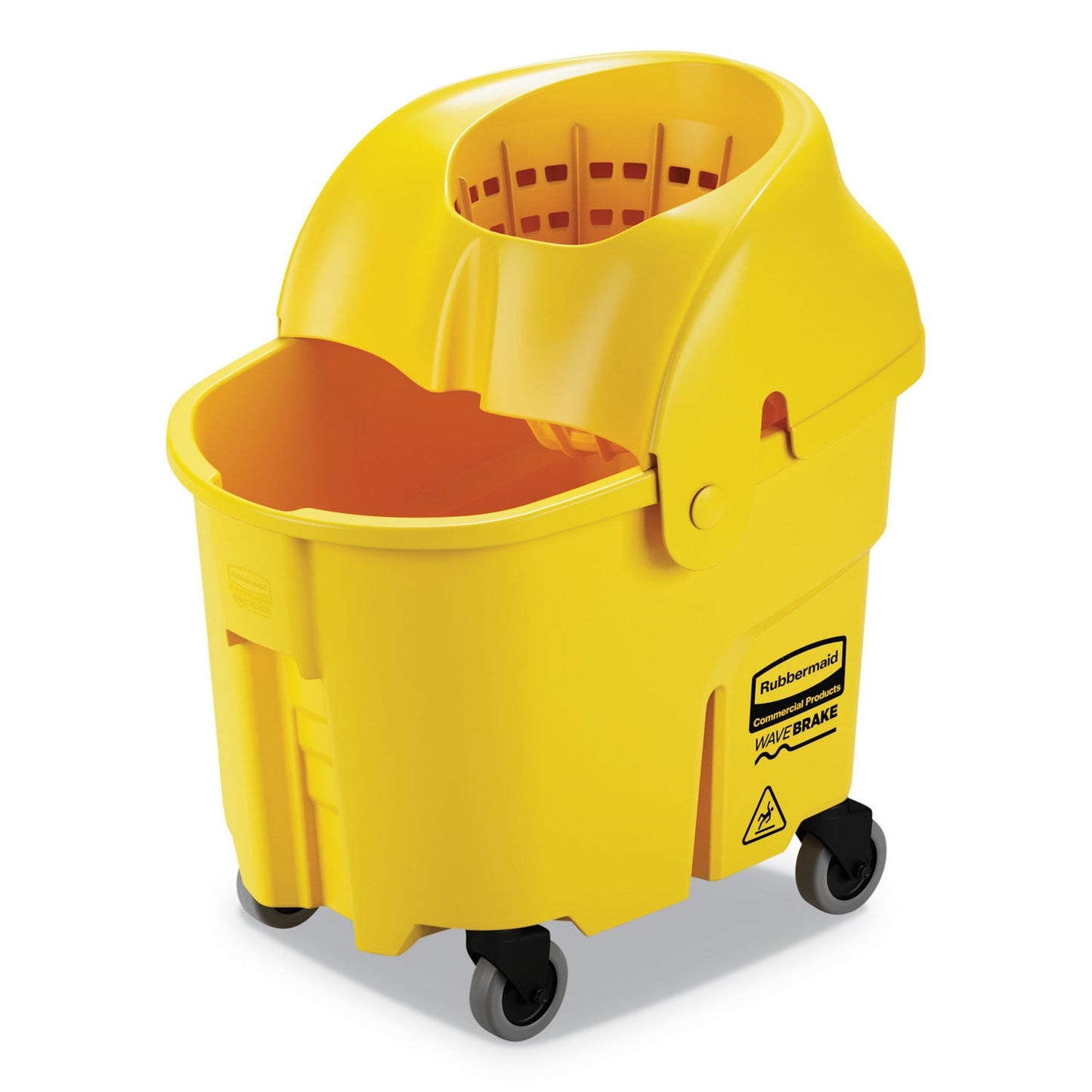 RCPFG759088YEL WaveBrake Institution Bucket and Wringer Combos, Down-Press, 35 qt, Plastic, Yellow RUBBERMAID COMMERCIAL PROD.