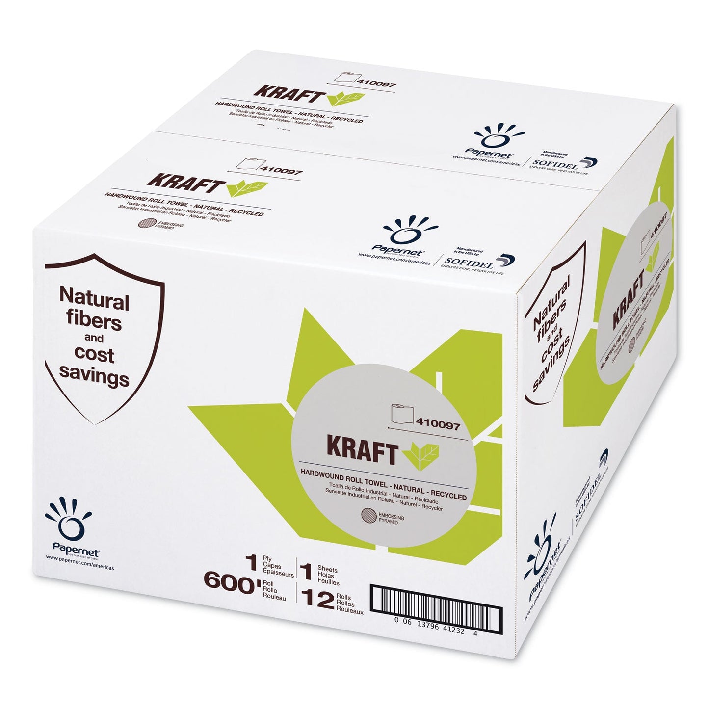 SOD410097 Kraft Tech Hardwound Roll Towel, Kraft, 1-Ply, 7.8" x 600 ft, Brown, 12 Rolls/Carton Papernet