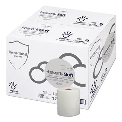SOD410098 Heavenly Soft Standard Hardwound Roll Towel, 1-Ply, 7.8" x 600 ft, White, 12 Rolls/Carton SOFIDEL AMERICA