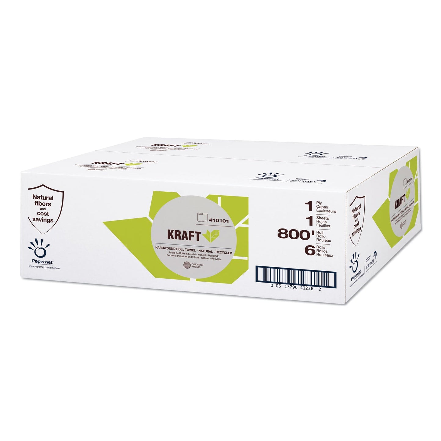 SOD410101 Kraft Tech Hardwound Paper Towel, Kraft, 1-Ply, 7.8" x 800 ft, Brown, 6 Rolls/Carton Papernet