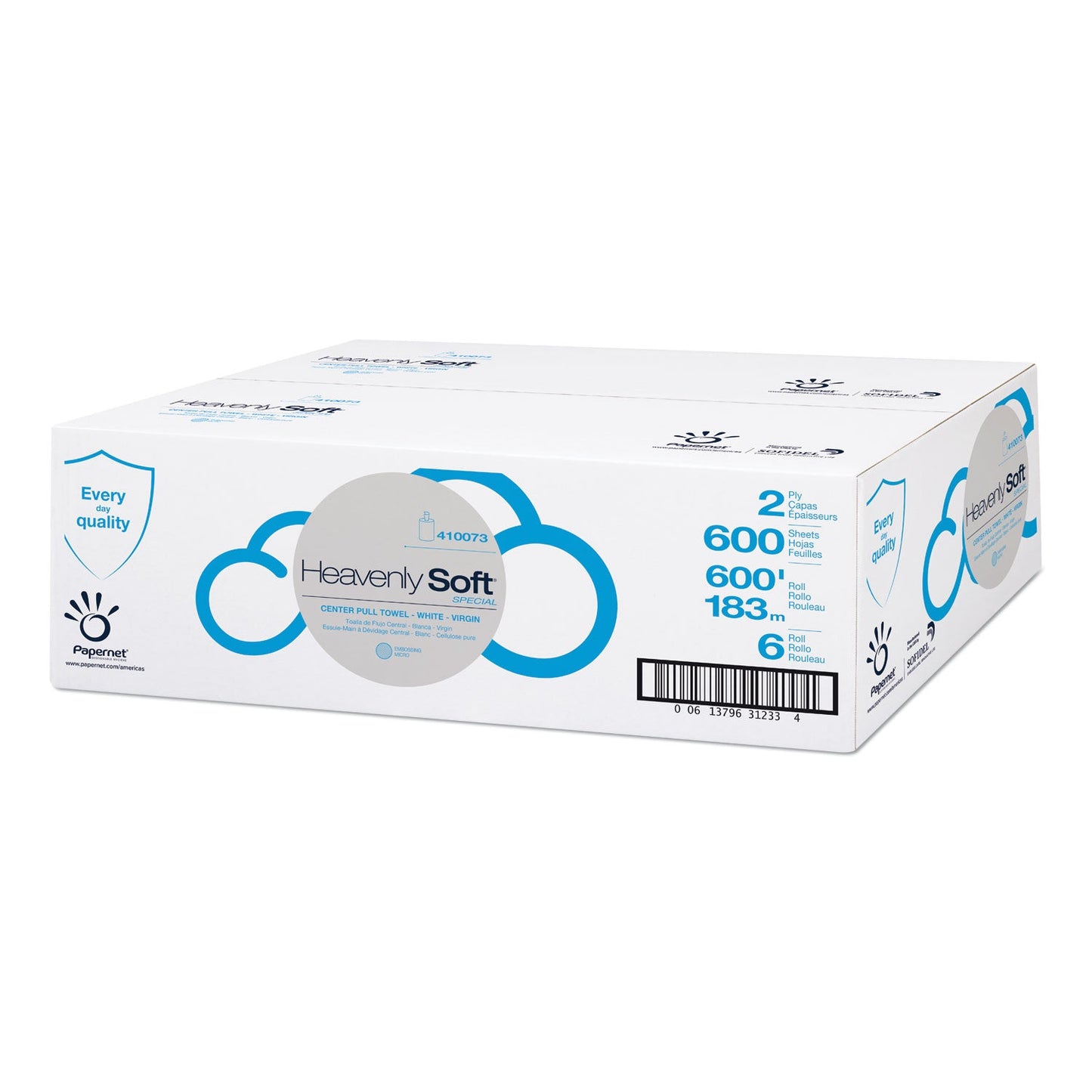 SOD410073 Heavenly Soft Special Center Pull Towel, 2-Ply, 7.6 x 12, White, 600 Sheets/Roll, 6 Rolls/Carton Papernet