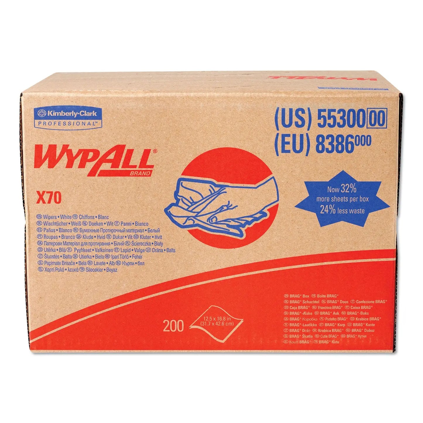 KCC55300 X70 Cloths, 12.5 x 16.8, White 192/Carton WypAll