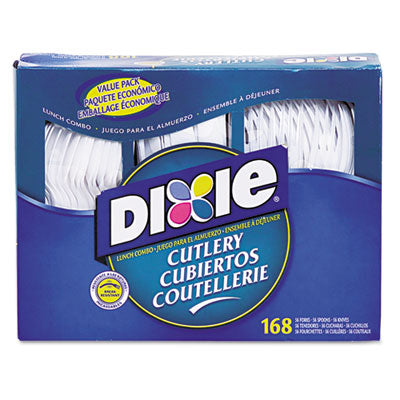 DXECM168CT Combo Pack, Tray with White Plastic Utensils, Heavyweight, Fork/Knife/Spoon, 168/Pack, 6 Packs/Carton DIXIE FOOD SERVICE