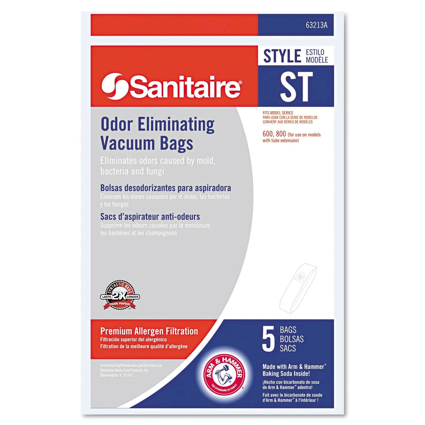 EUR63213B10 Style ST Disposable Vacuum Bags for SC600 and SC800 Series, 5 Bags/Pack Sanitaire