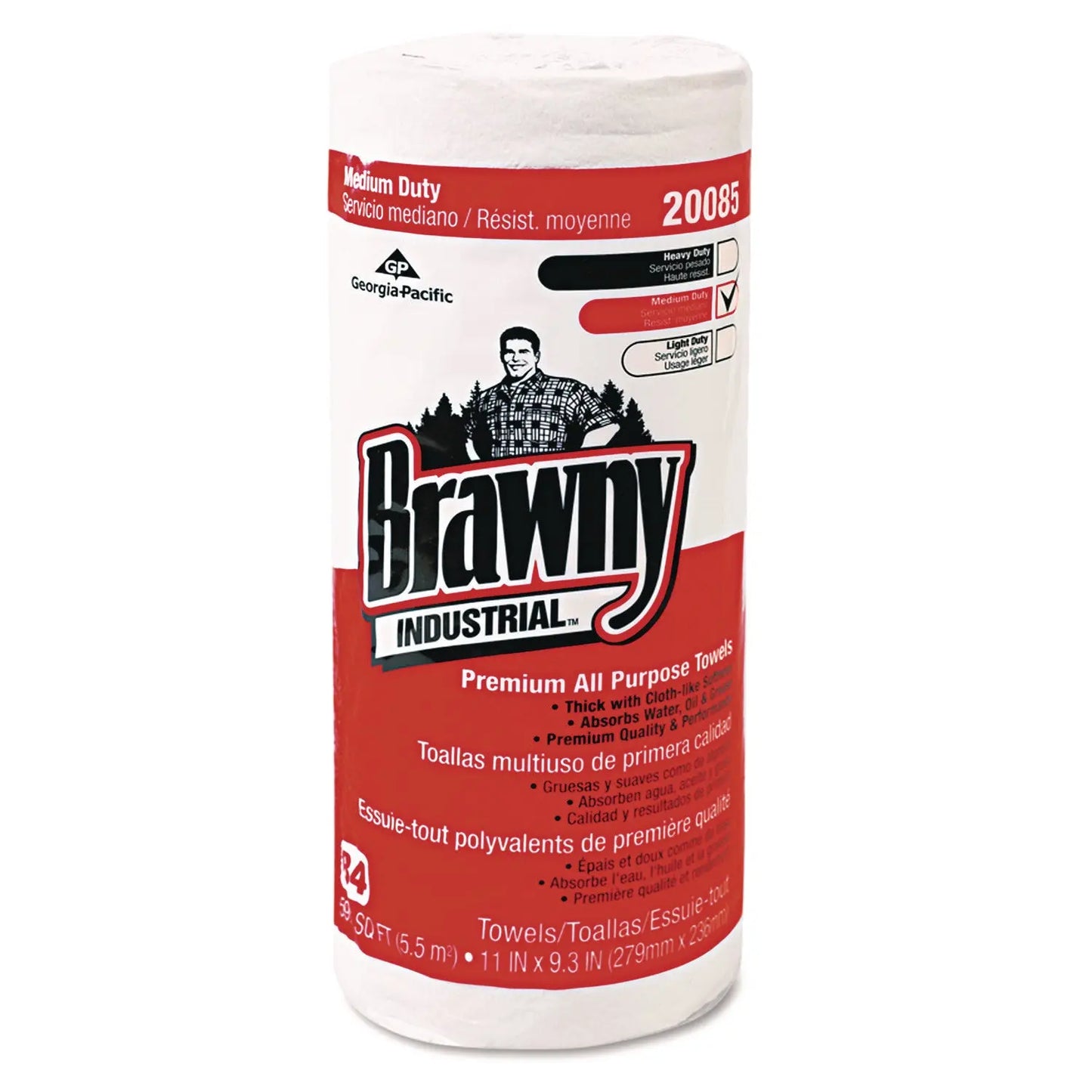 GPC20085 Premium DRC Perforated Roll Wipers, 1-Ply, 11 x 9.38, Unscented, White, 84/Roll, 20 Rolls/Carton Brawny Professional