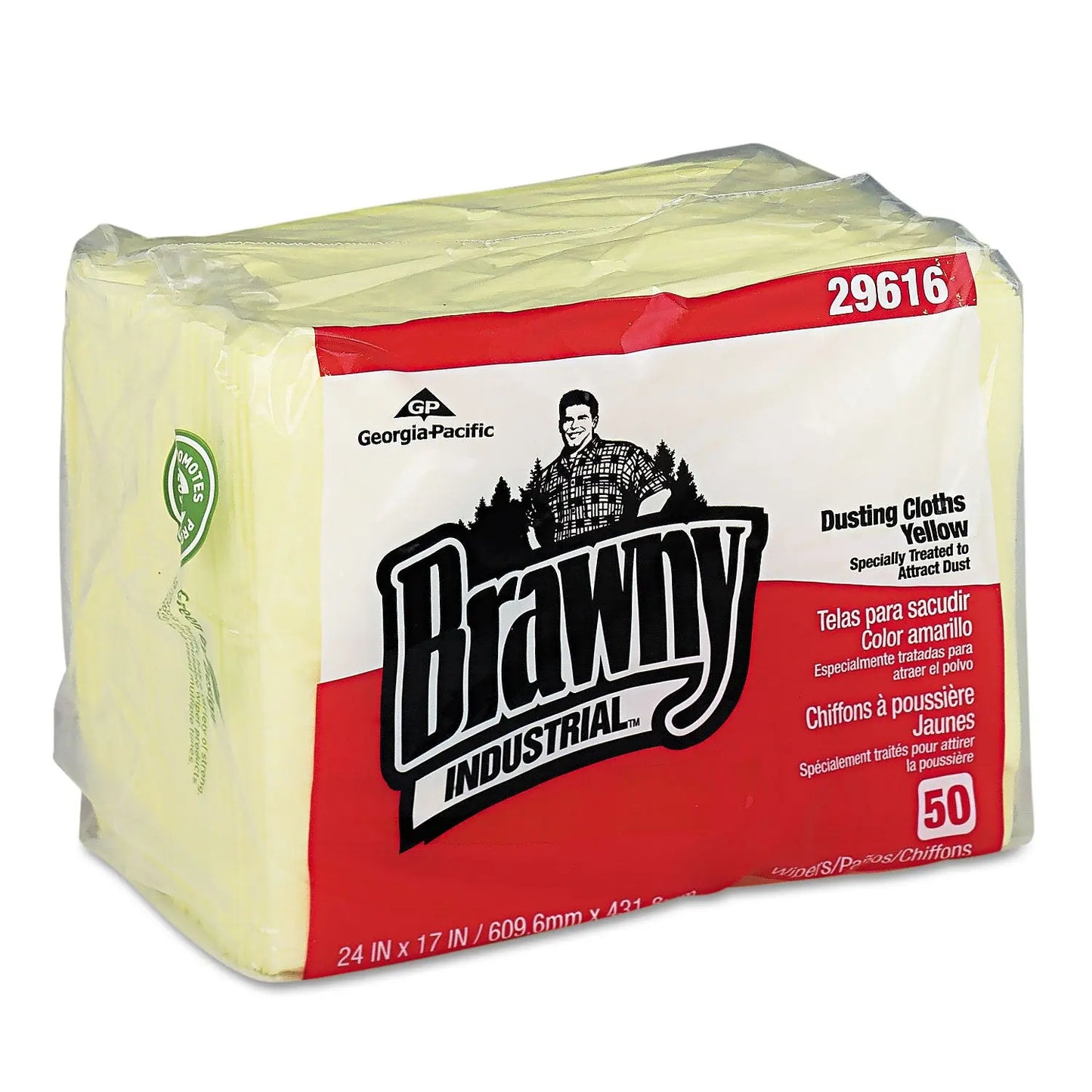 GPC29616 Dusting Cloths, Quarterfold, 17 x 24, Unscented, Yellow, 50/Pack, 4 Packs/Carton Brawny Professional