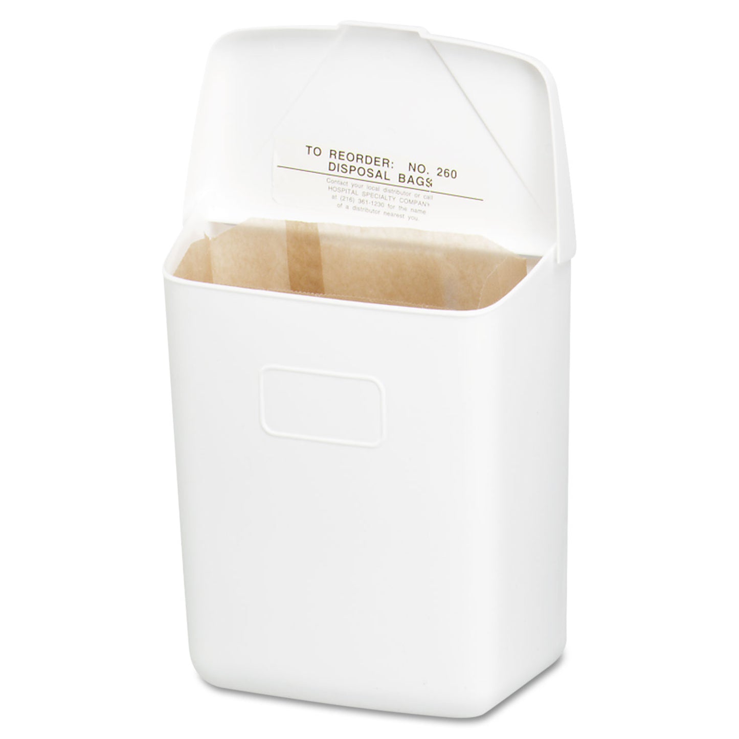 HOS250201W Wall Mount Sanitary Napkin Receptacle-PPC, 1 gal, PPC Plastic, White