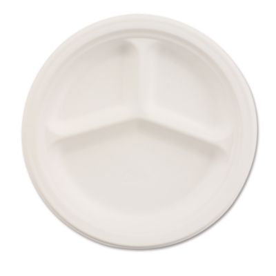HUH21228 Paper Dinnerware, 3-Compartment Plate, 9.25" Dia, White, 500/carton
