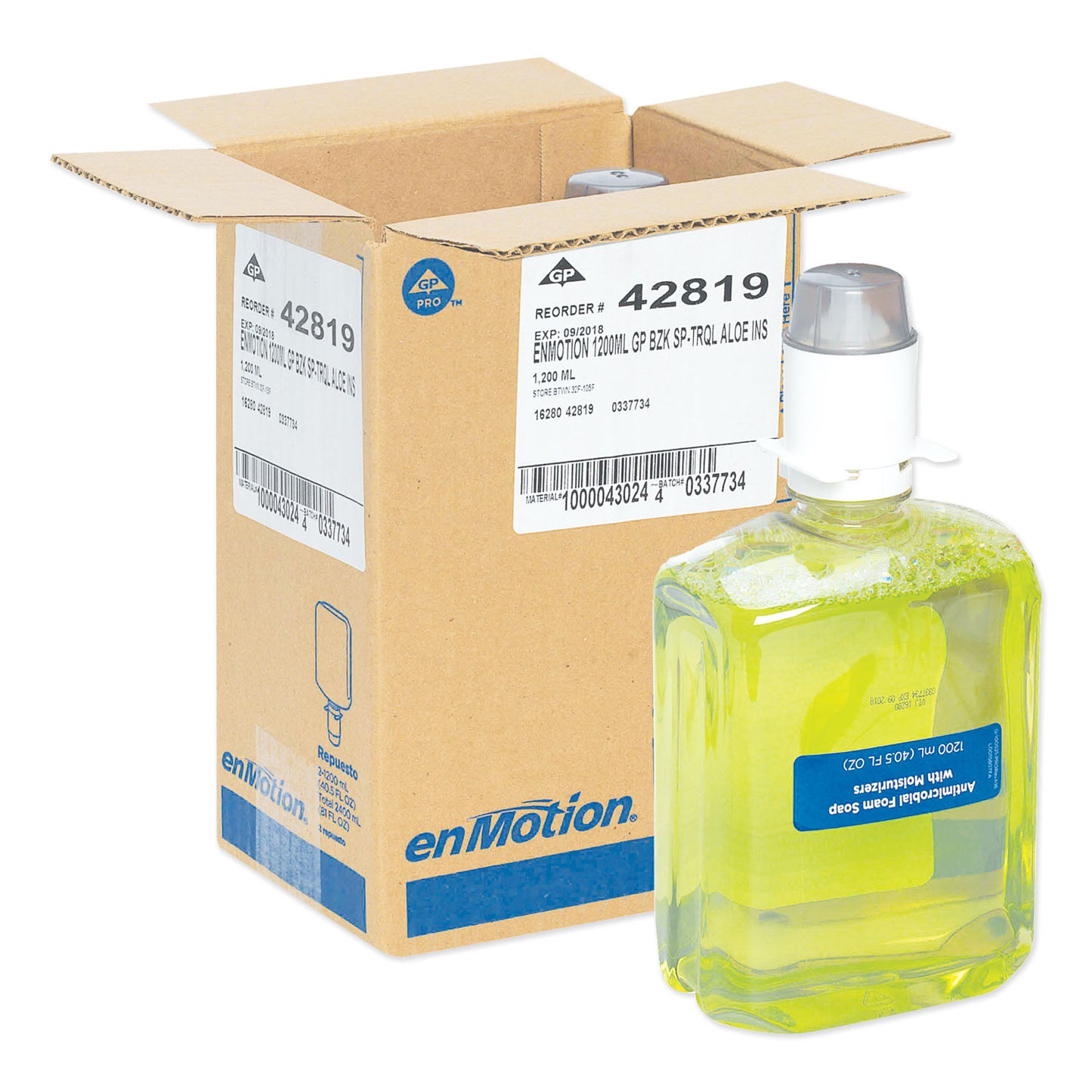 GPC42819 GP enMotion Automated Touchless Antimicrobial Foam Soap Refill, Tranquil Aloe Scent, 1,200 mL Bottle, 2/Carton