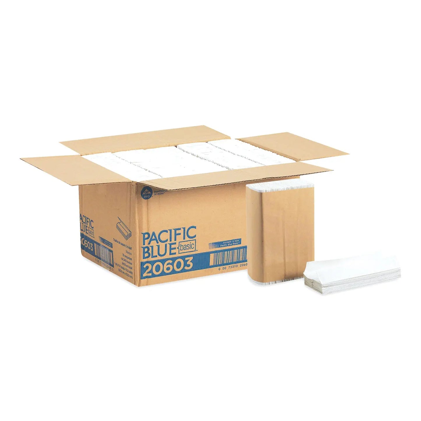 GPC20603 Pacific Blue Basic C-Fold Paper Towels, 1-Ply, 10.1 x 13.2, White, 240/Pack, 10 Packs/Carton Georgia Pacific Professional