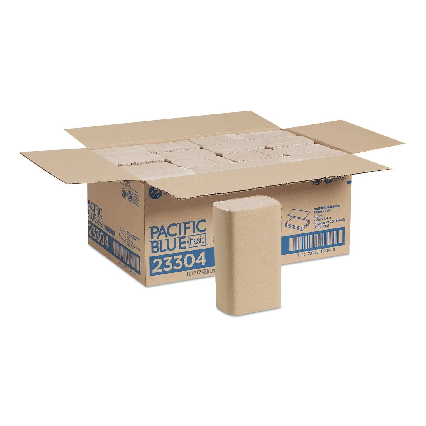 GPC23304 Pacific Blue Basic M-Fold Paper Towels, 1-Ply, 9.2 x 9.4, Brown, 250/Pack, 16 Packs/Carton Georgia Pacific Professional