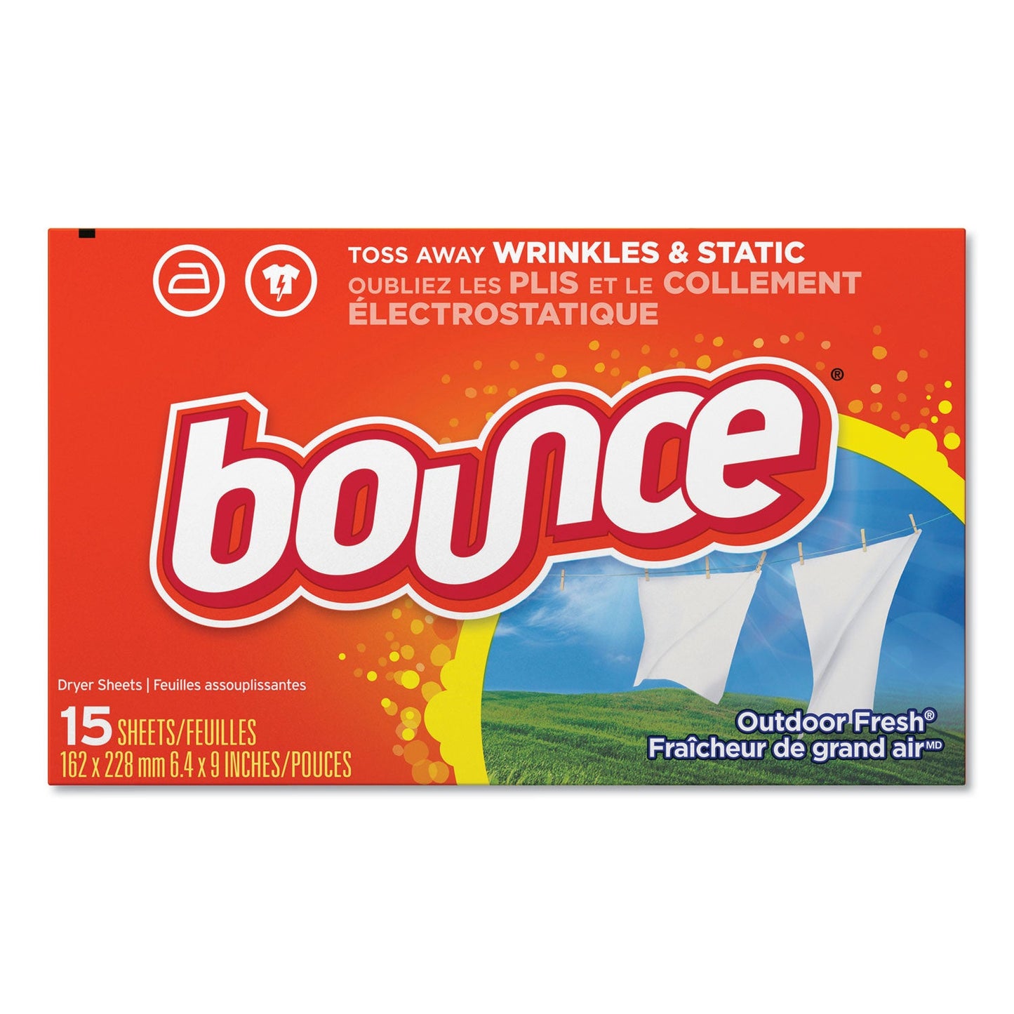 PGC95860CT Fabric Softener Sheets, Outdoor Fresh, 15 Sheets/box, 15 Box/carton Bounce