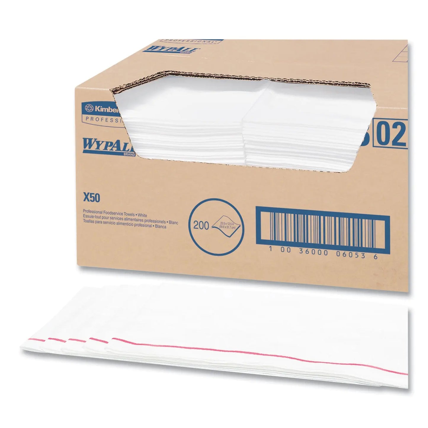 KCC06053 X50 Foodservice Towels, 1/4 Fold, 23.5 x 12.5, White, 200/Carton WypAll