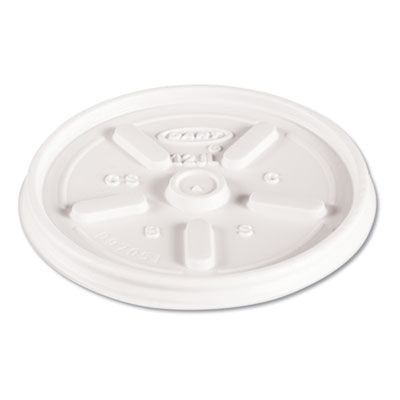 DCC12JL Plastic Lids for Foam Cups, Bowls and Containers, Vented, Fits 6 oz to 14 oz, White, 100/Pack, 10 Packs/Carton