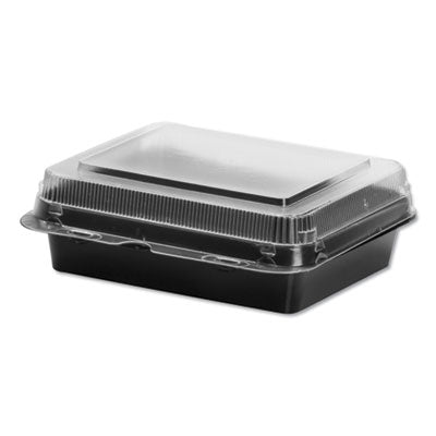 SCC851611PS94 Creative Carryouts Hinged Plastic Hot Deli Boxes, Medium Snack Box, 18 Oz, 6.22 X 5.9 X 2.1, Black/clear, 200/carton