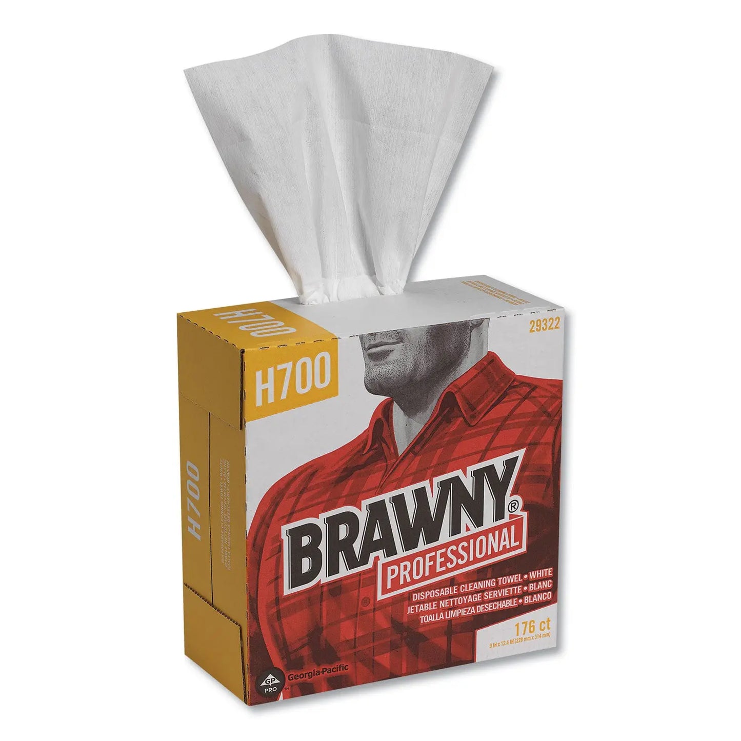 GPC29322 Heavyweight HEF Disposable Shop Towels, 9 x 12.5, White, 176/Box, 10 Box/Carton Brawny Professional