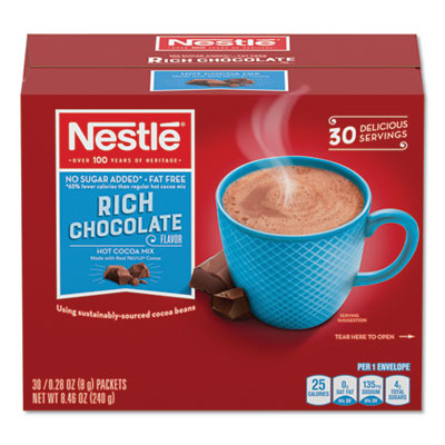 NES61411 No-Sugar-Added Hot Cocoa Mix Envelopes, Rich Chocolate, 0.28 Oz Packet, 30/box NESTLE