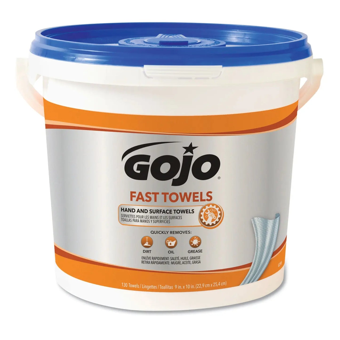 GOJ629902CT FAST TOWELS Hand Cleaning Towels, 9 x 10, Fresh Citrus, Blue, 225/Bucket, 2 Buckets/Carton GOJO