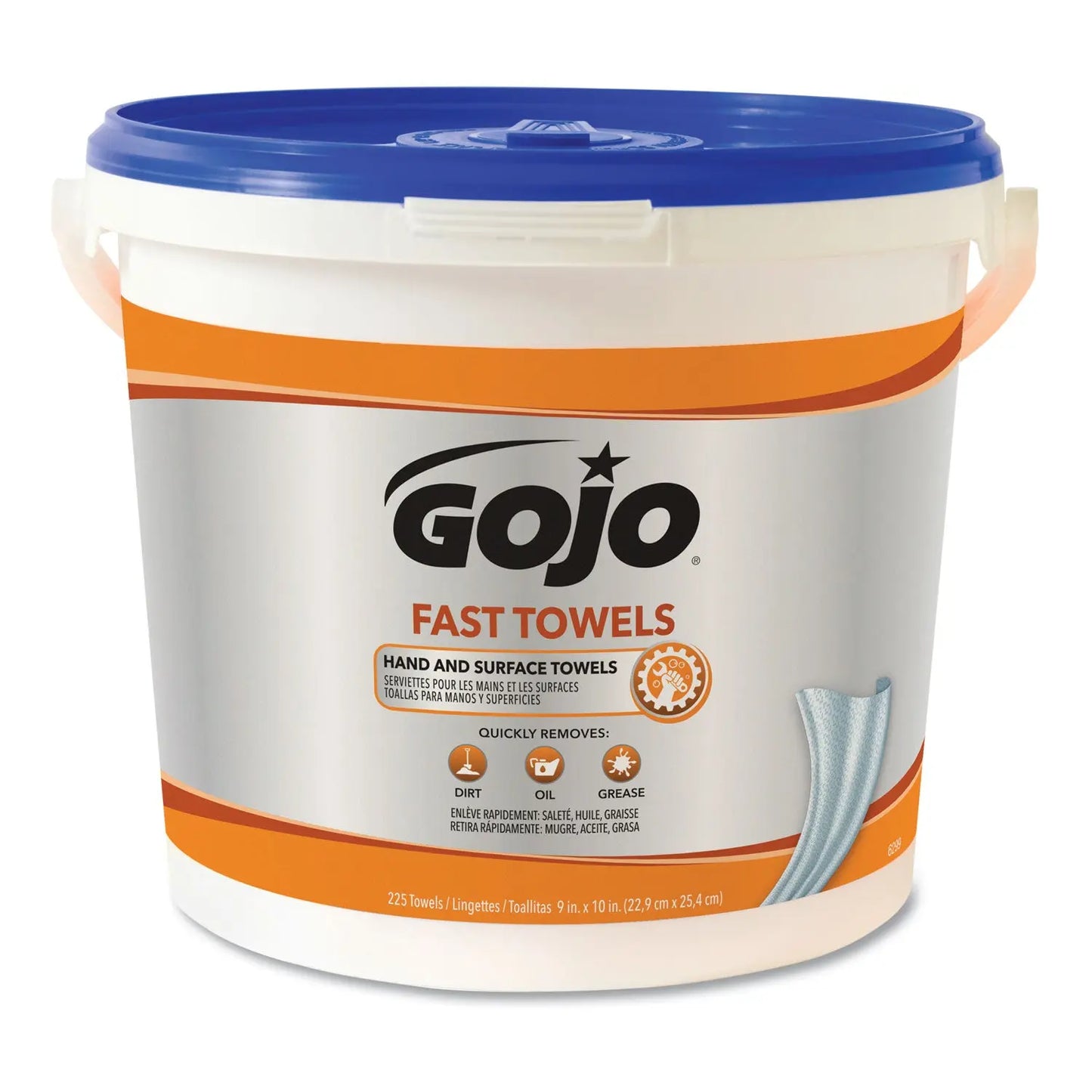 GOJ629902EA FAST TOWELS Hand Cleaning Towels, Cloth, 9 x 10, Fresh Citrus, Blue, 225/Bucket GOJO