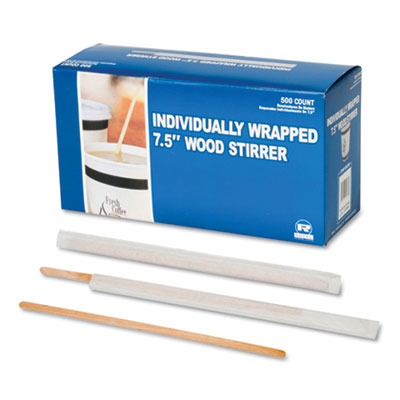 RPPR825W Wood Stir Sticks, 7.5", Wrapped, 5,000/Carton