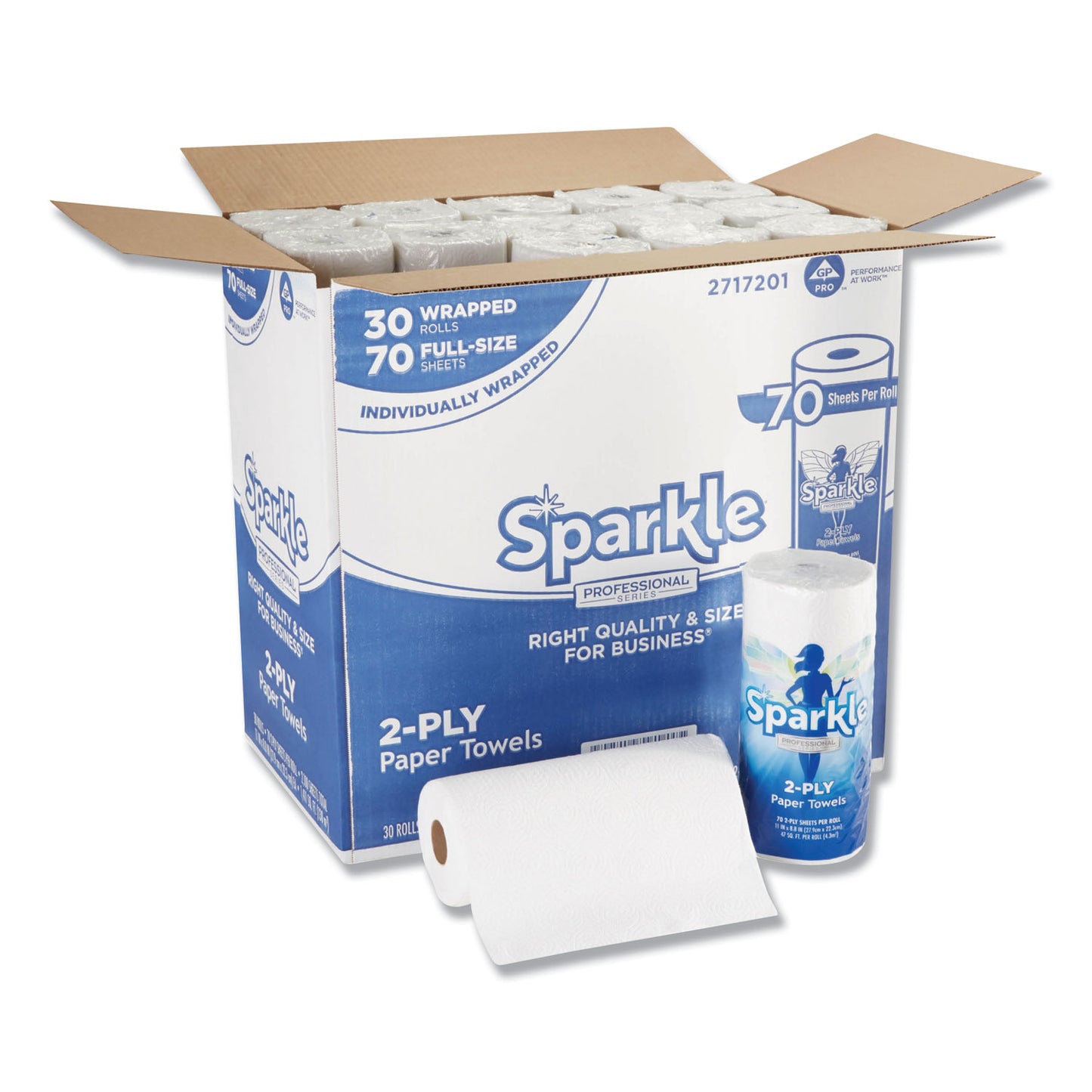 GPC2717201 Sparkle ps Premium Perforated Paper Kitchen Towel Roll, 2-Ply, 11 x 8.8, White, 70 Sheets, 30 Rolls/Carton