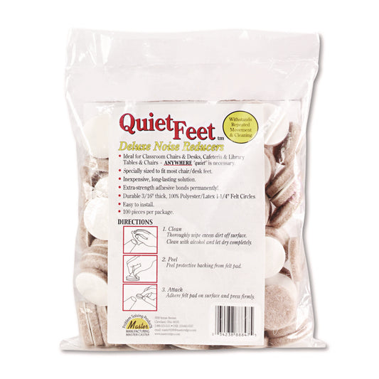 MAS88847 Quiet Feet Deluxe Noise Reducers, 1.25" Dia, Circular, Beige, 100/pack