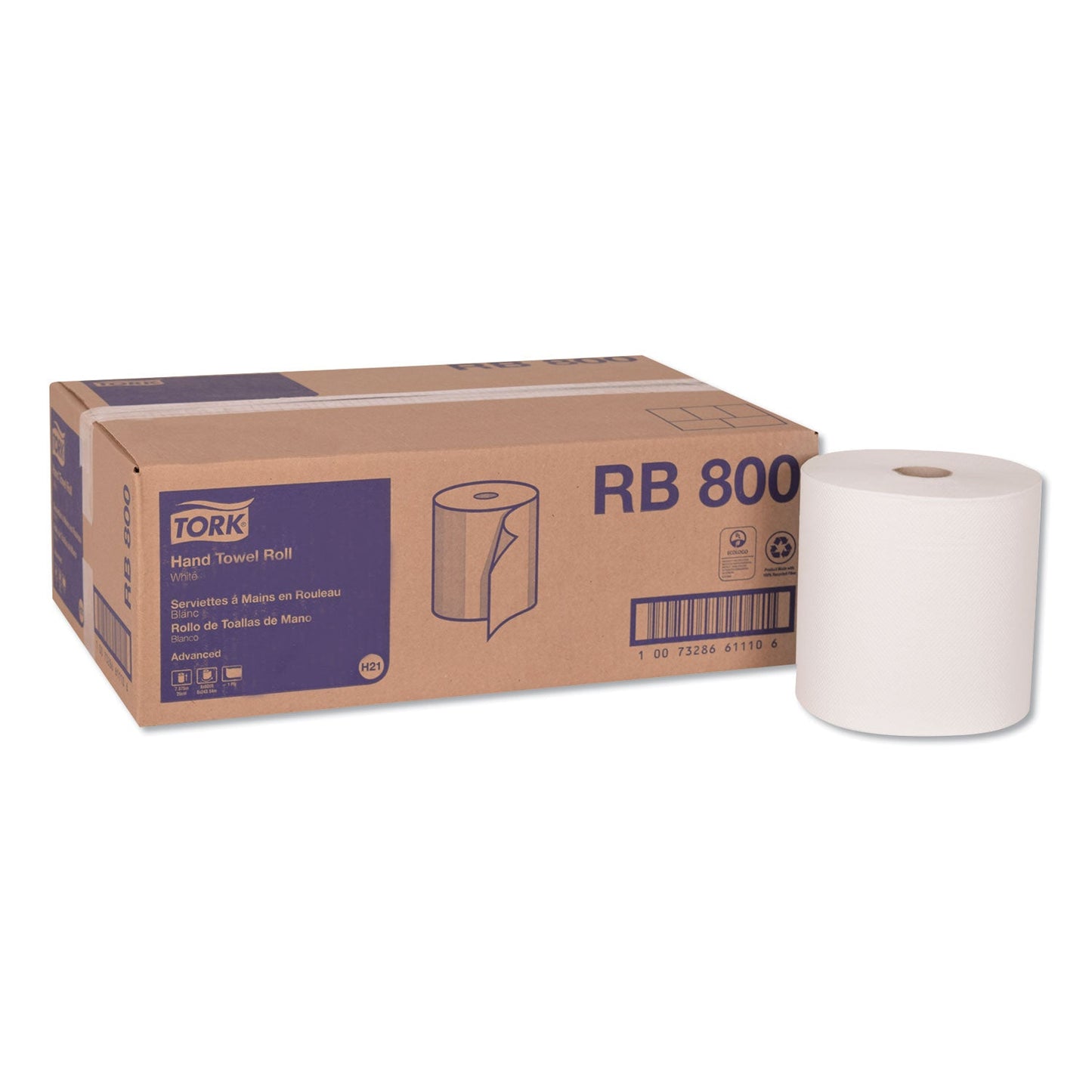 TRKRB800 Advanced Hardwound Roll Towel, 1-Ply, 7.88" x 800 ft, White, 6 Rolls/Carton Tork