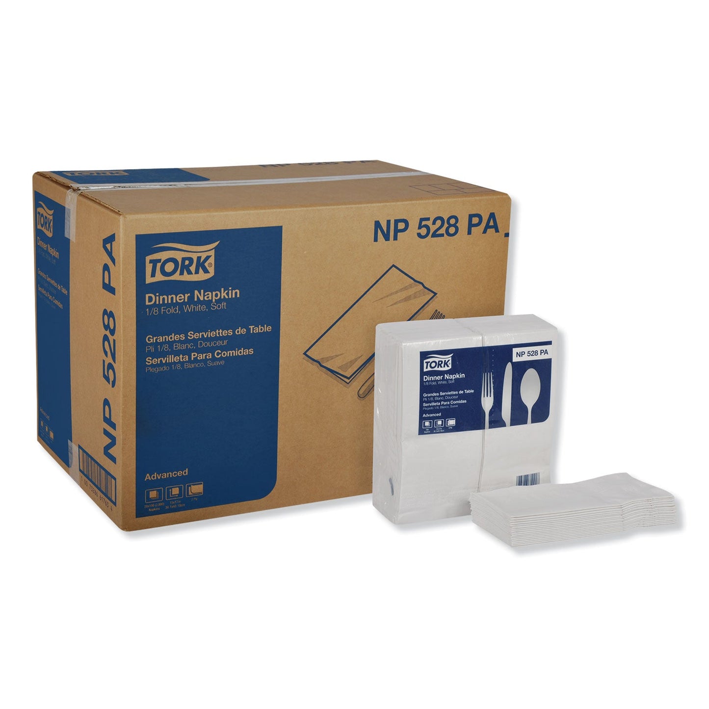 TRKNP528PA Advanced Dinner Napkins, 2-Ply, 15 x 17, 1/8 Fold, White, 100/PK, 28 PK/CT Tork