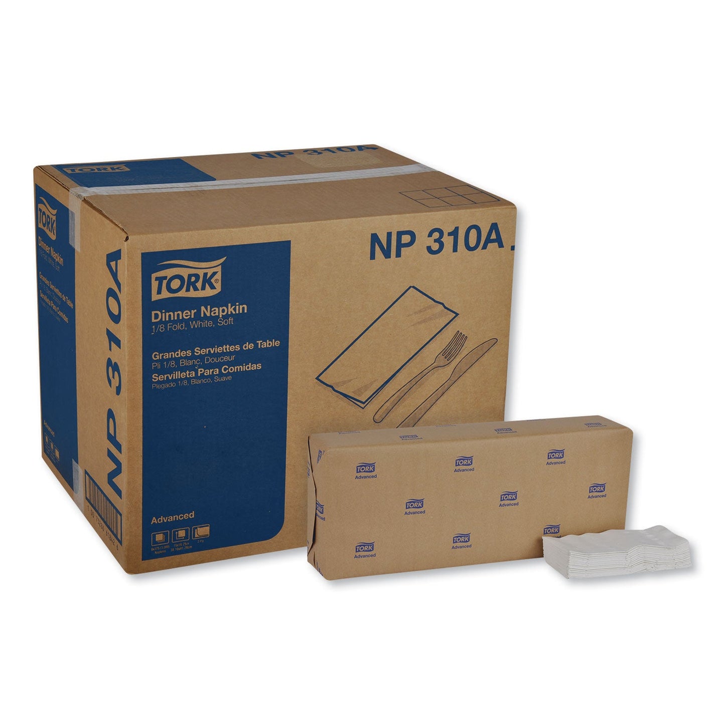 TRKNP310A Advanced Dinner Napkins, 2-Ply, 15 x 16.25, 1/8 Fold, White, 375/Packs, 8 Packs/Carton Tork