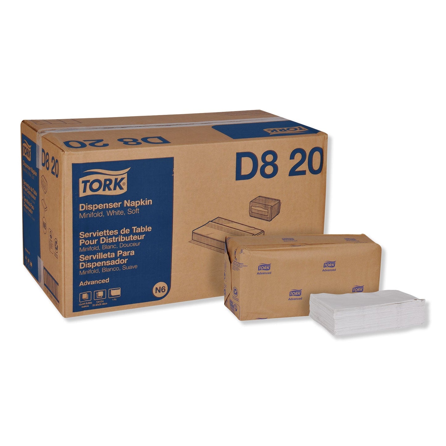 TRKD820 Advanced Soft Minifold Dispenser Napkins, 1-Ply, 13 x 12, White, 6,000/Carton Tork