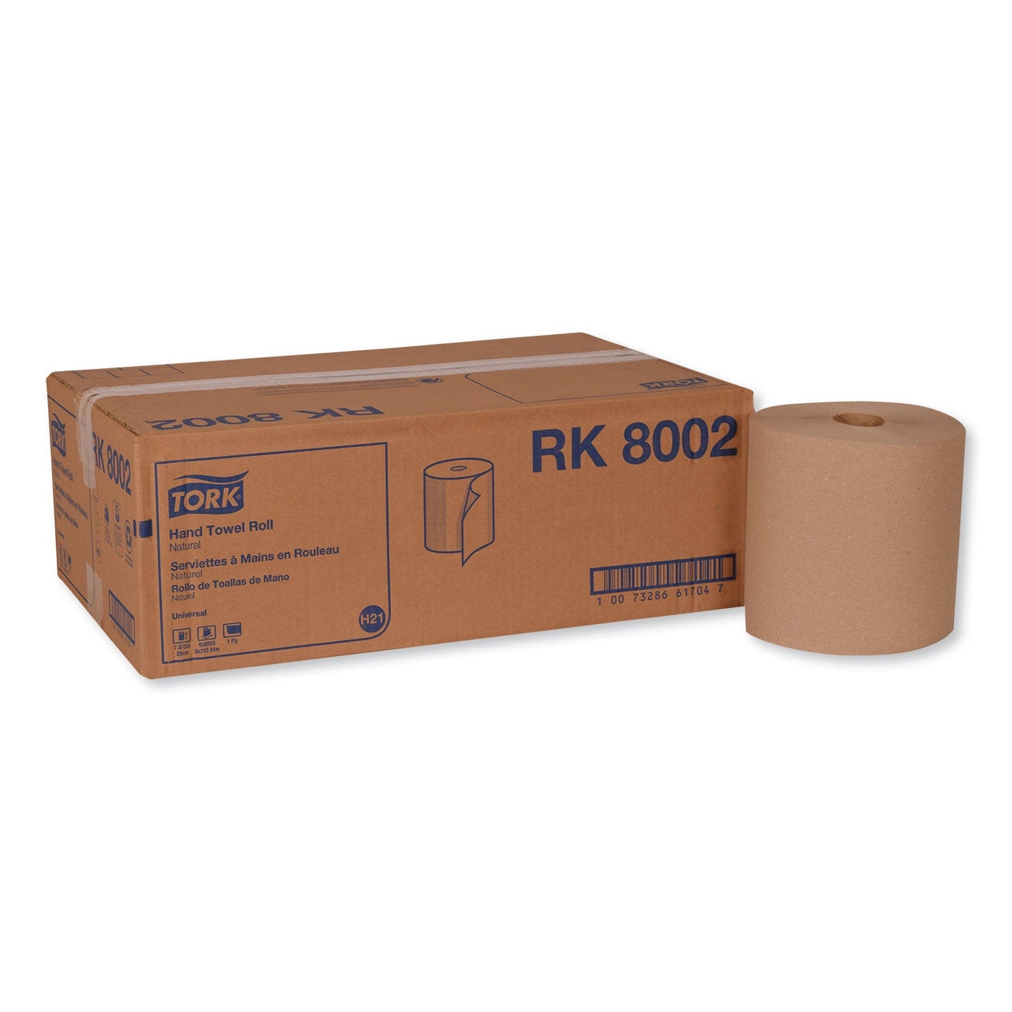 TRKRK8002 Universal Hand Towel Roll, 1-Ply, 7.88" x 800 ft, Natural, 6 Rolls/Carton Tork