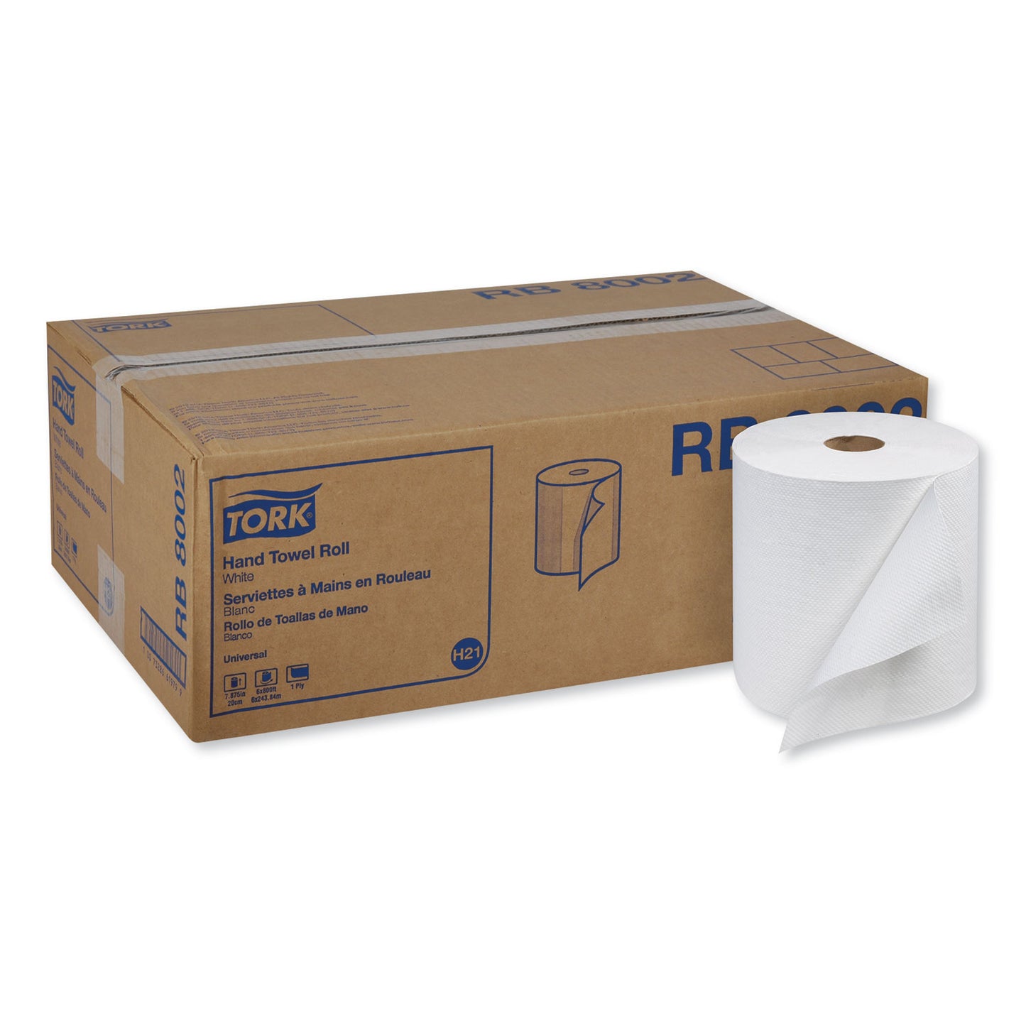 TRKRB8002 Universal Hand Towel Roll, 1-Ply, 7.88" x 800 ft, White, 6 Rolls/Carton