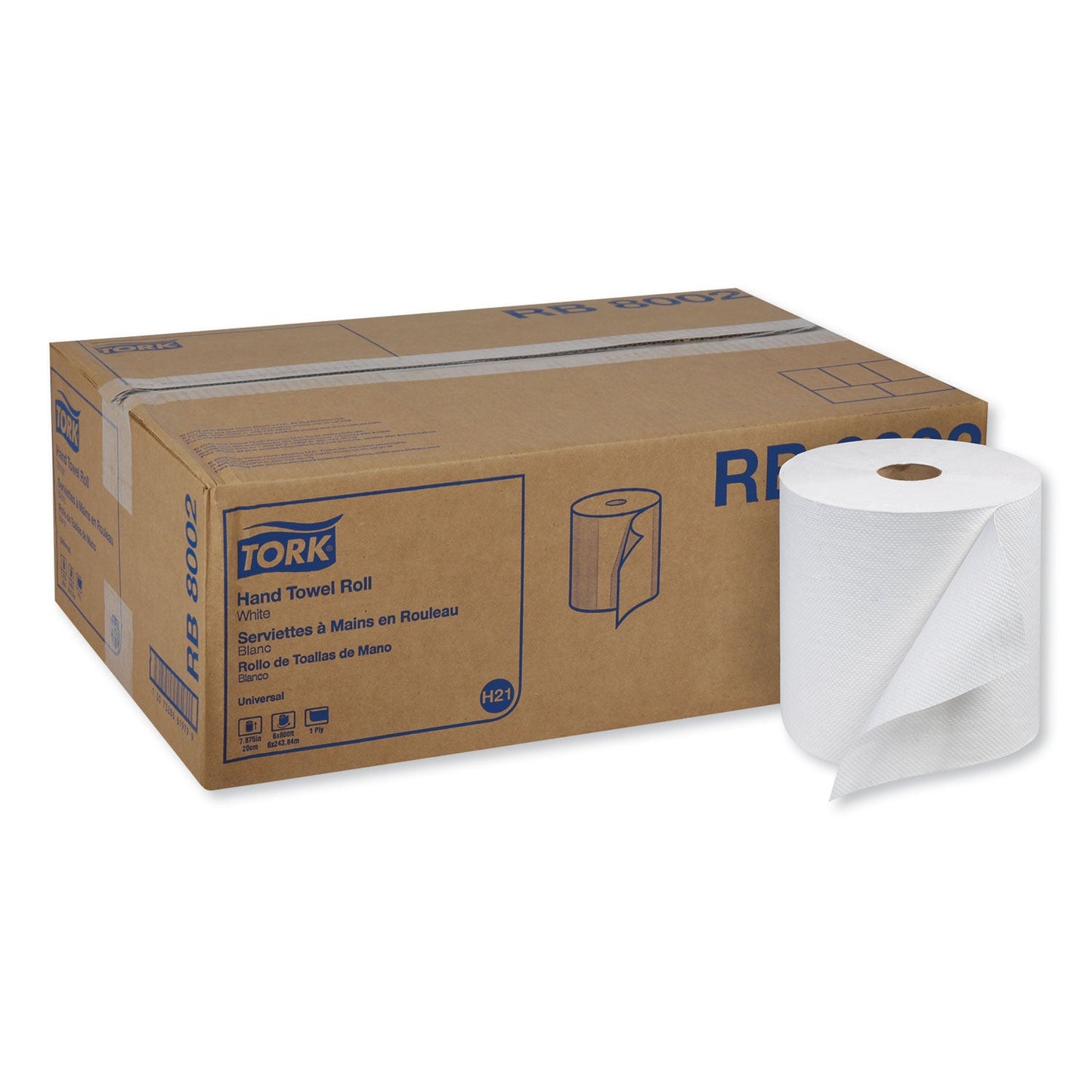 TRKRB8002 Universal Hand Towel Roll, 1-Ply, 7.88" x 800 ft, White, 6 Rolls/Carton Tork