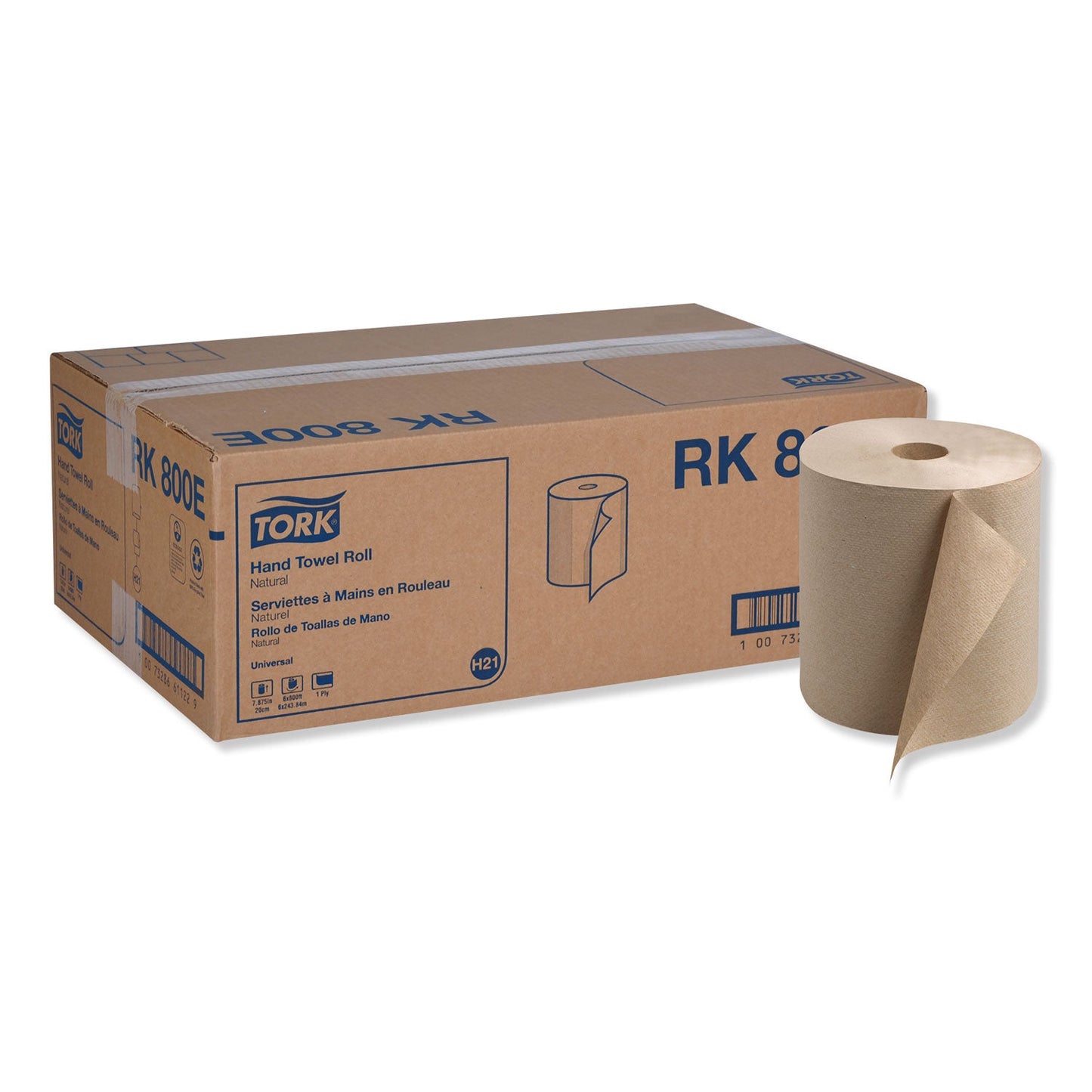 TRKRK800E Universal Hardwound Roll Towel, 1-Ply, 7.88" x 800 ft, Natural, 6/Carton Tork