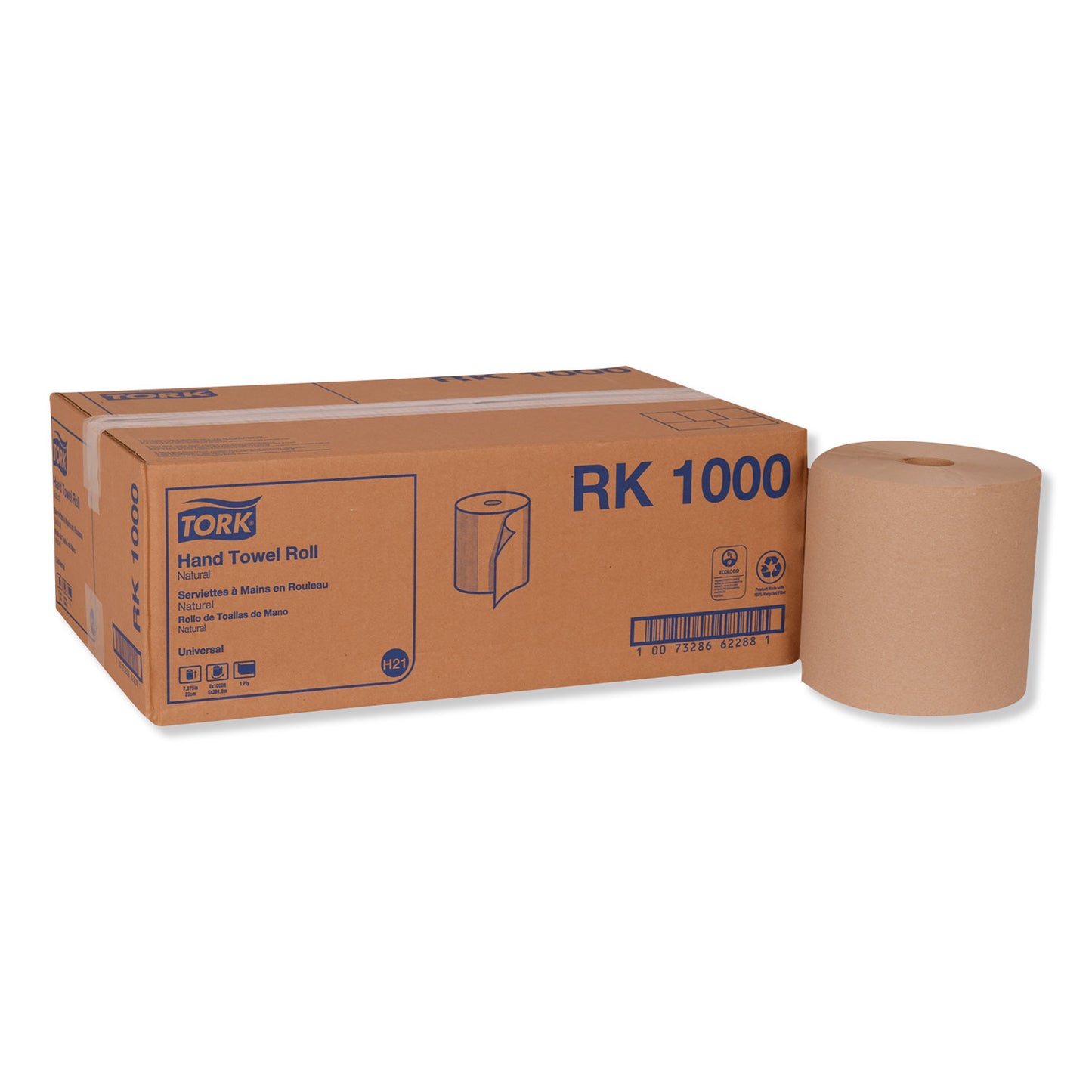 TRKRK1000 Hardwound Roll Towel, 1-Ply, 7.88" x 1,000 ft, Natural, 6 Rolls/Carton