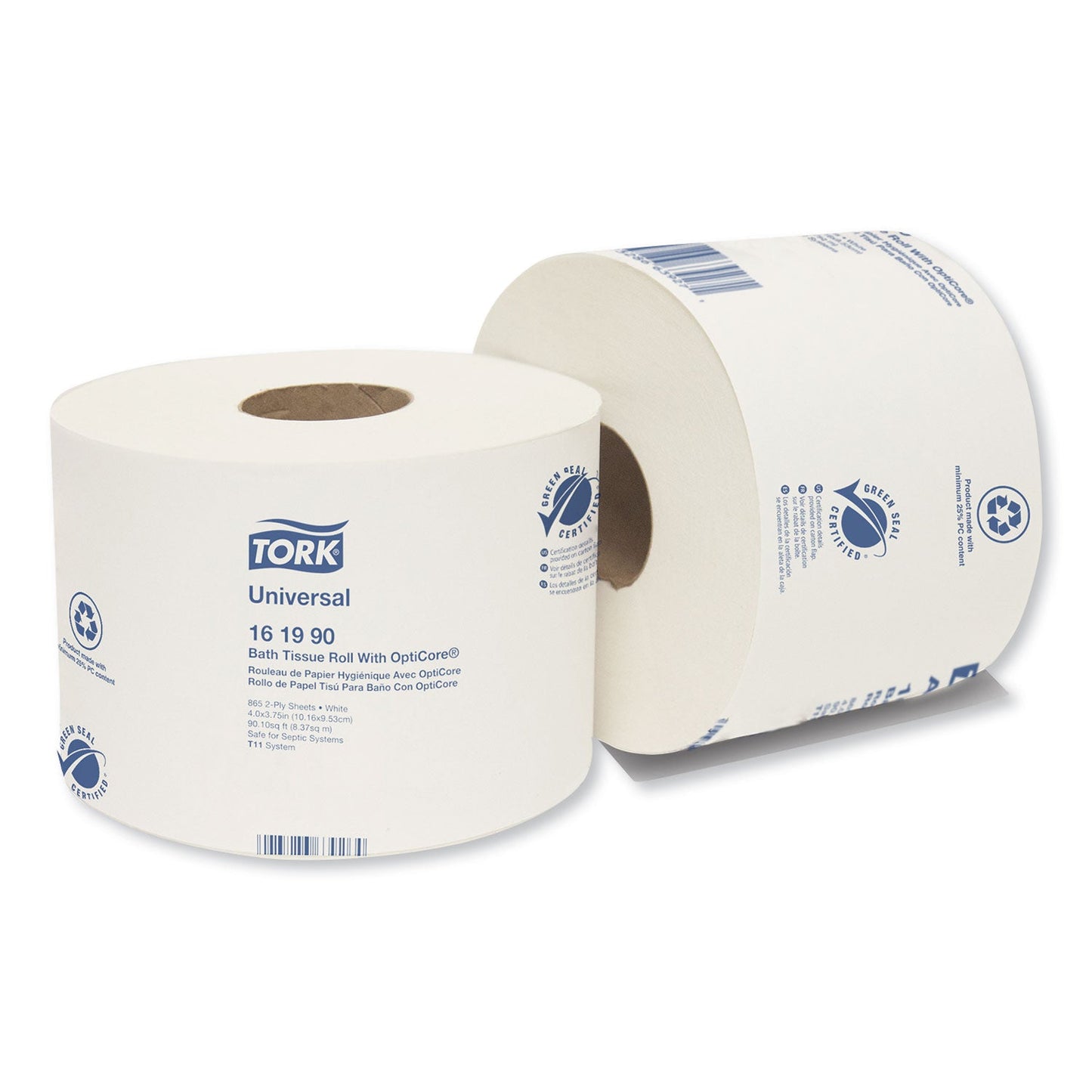 TRK161990 Universal Bath Tissue Roll with OptiCore, Septic Safe, 2-Ply, White, 865 Sheets/Roll, 36 Rolls/Carton Tork