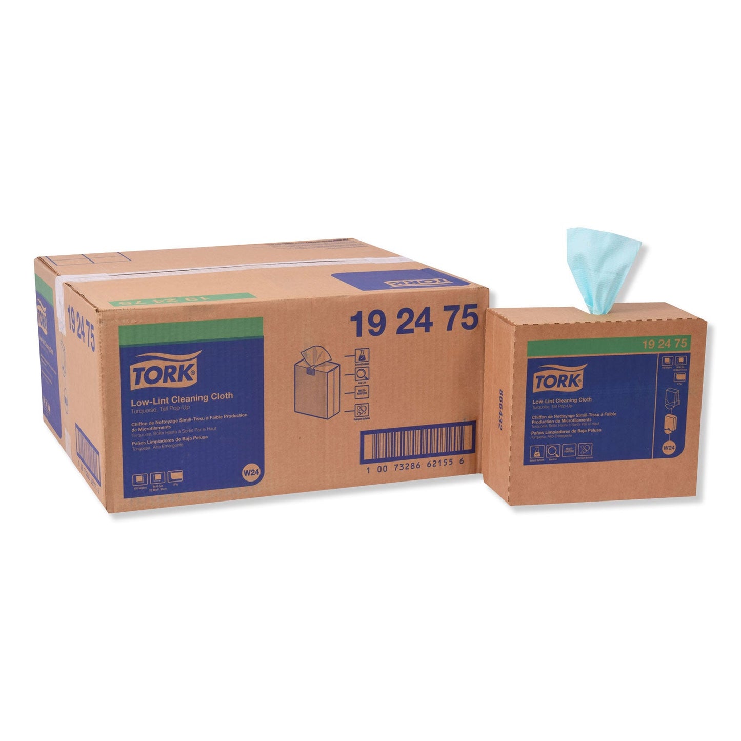 TRK192475 Low-Lint Cleaning Cloth, 1-Ply, 9 x 16.5, Unscented, Turquoise, 100/Box, 8 Boxes/Carton Tork