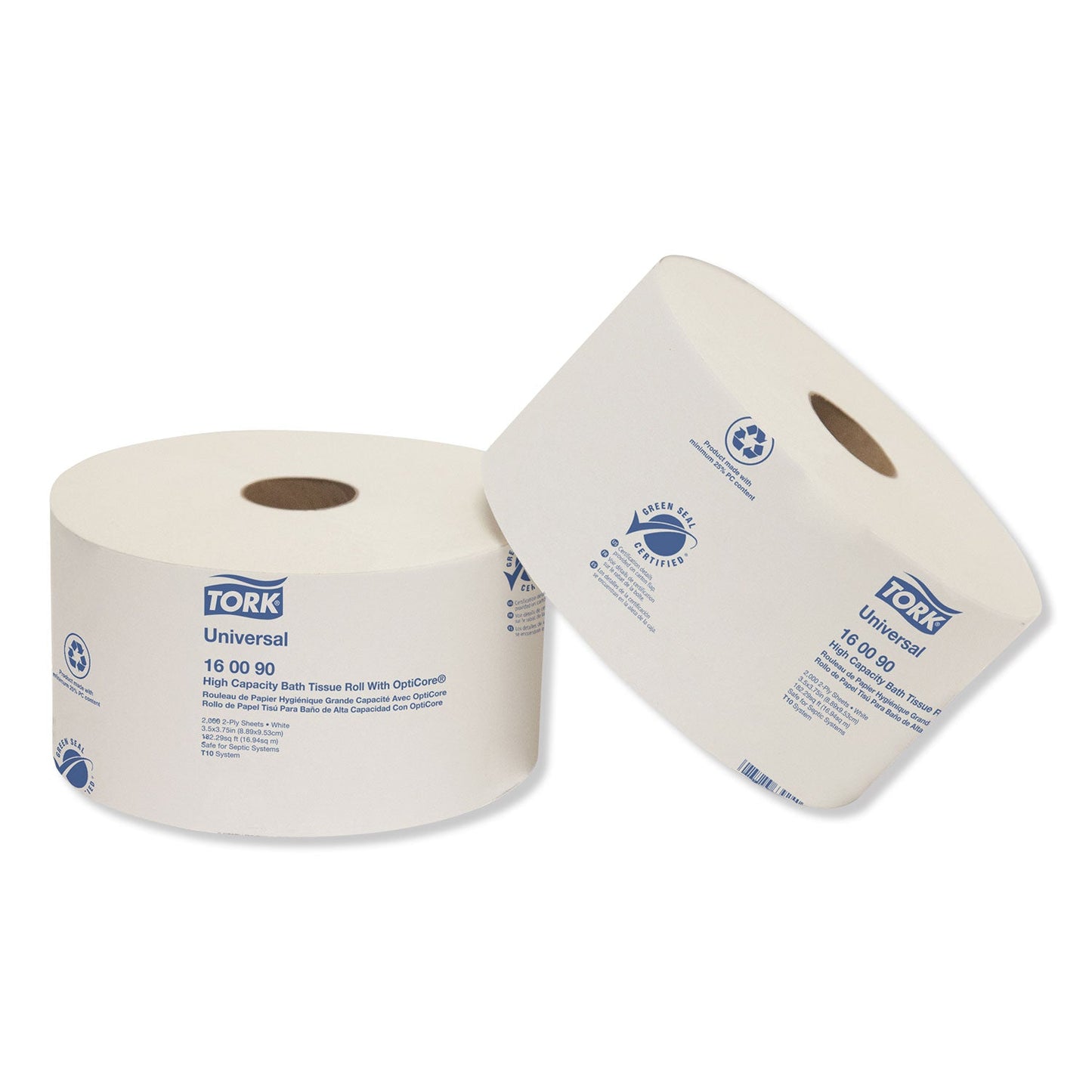 TRK160090 Universal High Capacity Bath Tissue with OptiCore, Septic Safe, 2-Ply, White, 2,000 Sheets/Roll, 12 Rolls/Carton Tork