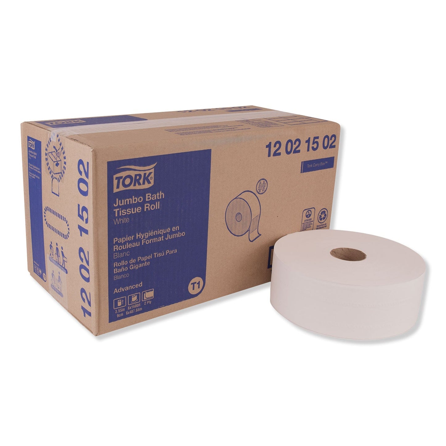 TRK12021502 Advanced Jumbo Bath Tissue, Septic Safe, 2-Ply, 3.48" x 1,600 ft, White, 6 Rolls/Carton Tork