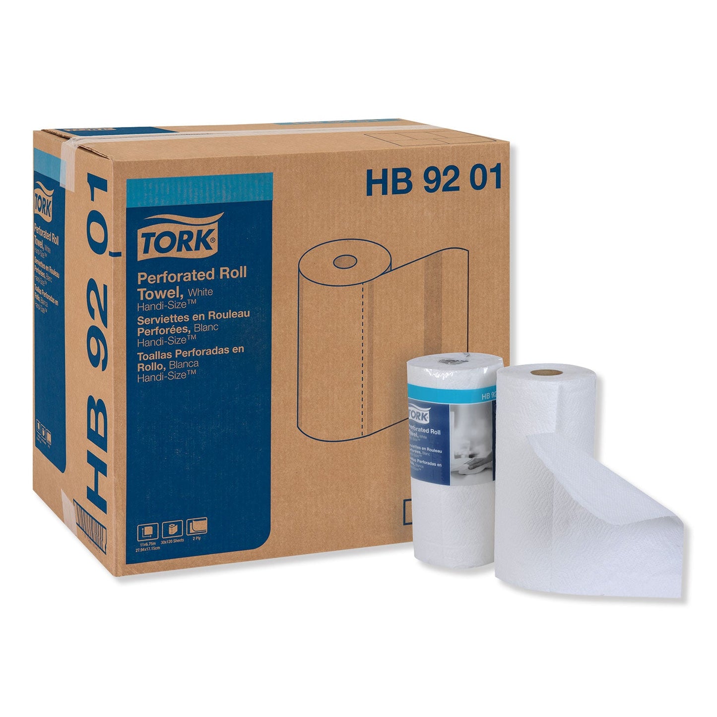 TRKHB9201 Handi-Size Perforated Kitchen Roll Towel, 2-Ply, 11 X 6.75, White, 120/roll, 30/carton Tork