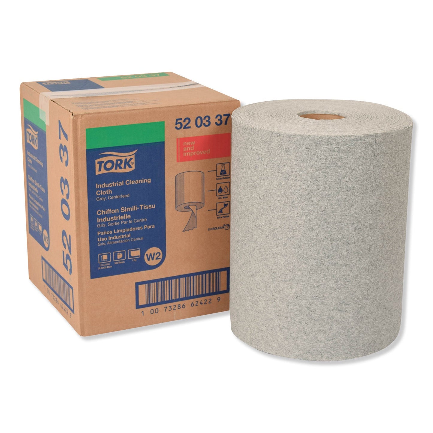 TRK520337 Industrial Cleaning Cloths, 1-Ply, 12.6 X 10, Gray, 500 Wipes/roll Tork