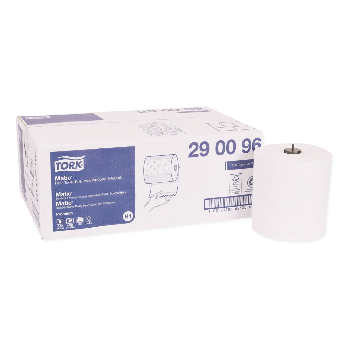 TRK290096 Premium Soft Matic Hand Towel Roll, 2-Ply, 7.7 x 575 ft, White, 704/Roll, 6 Rolls/Carton Tork