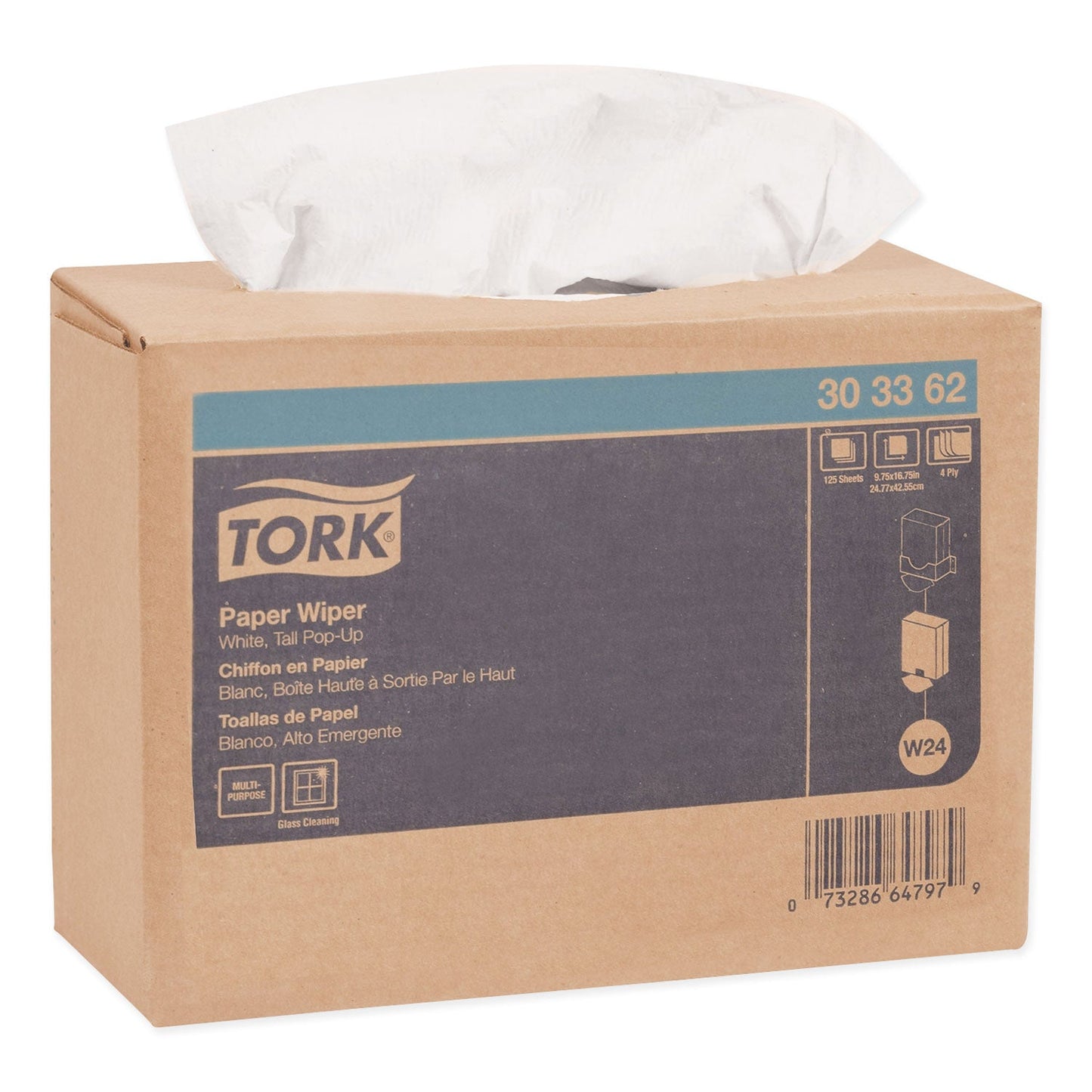 TRK303362 Multipurpose Paper Wiper, 4-Ply, 9.75 x 16.75, White, 125/Box, 8 Boxes/Carton Tork