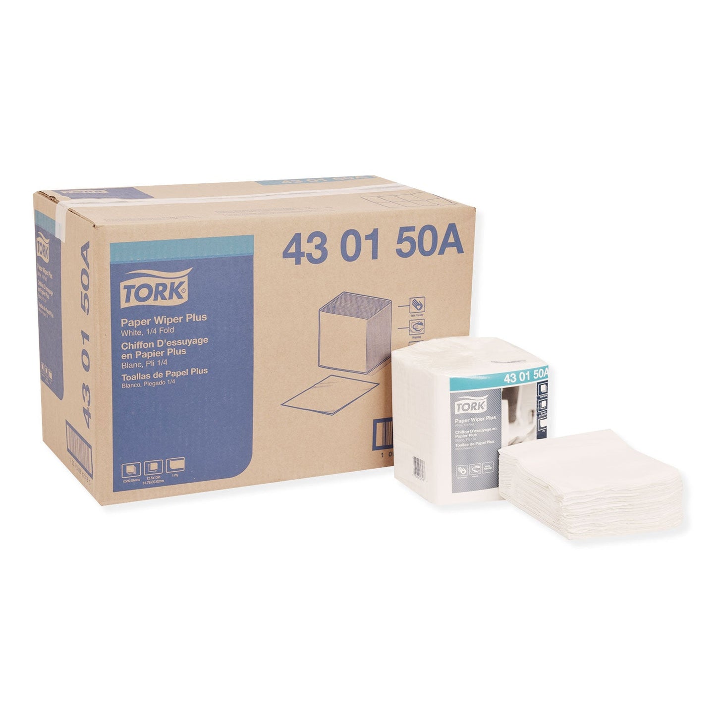 TRK430150A Paper Wiper Plus, 12.5 X 13, White, 1/4 Fold, 90/pack, 12 Packs/carton Tork