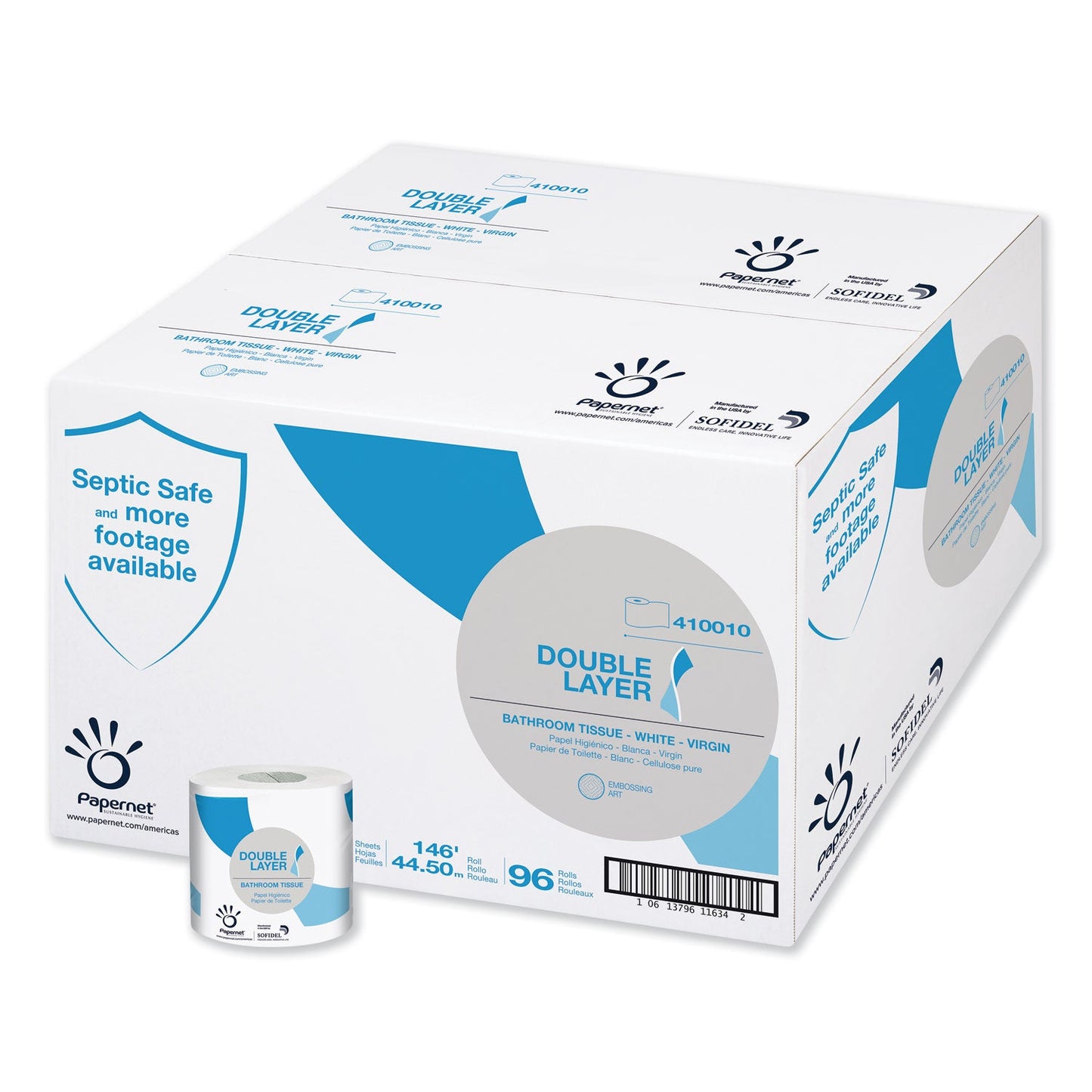 SOD410010 Double Layer Toilet Tissue, Pure Cellulose, Septic Safe, 1-Ply, White, 500 Sheets/Roll, 96 Rolls/Carton Papernet