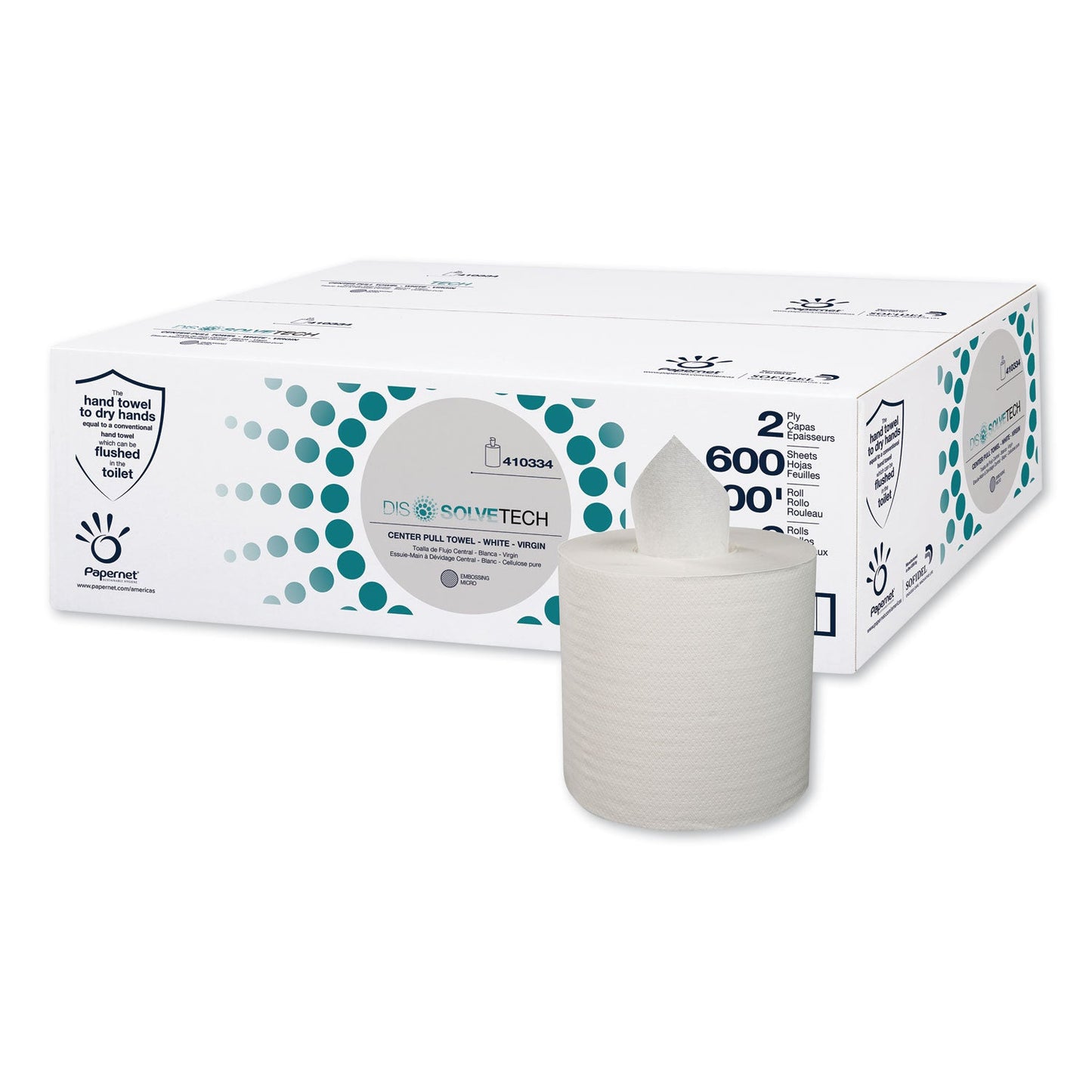 SOD410334 DissolveTech Center-Pull Paper Towel, 1-Ply, 7.6 x 10, White, 600 Sheets/Roll, 6 Rolls/Carton Papernet