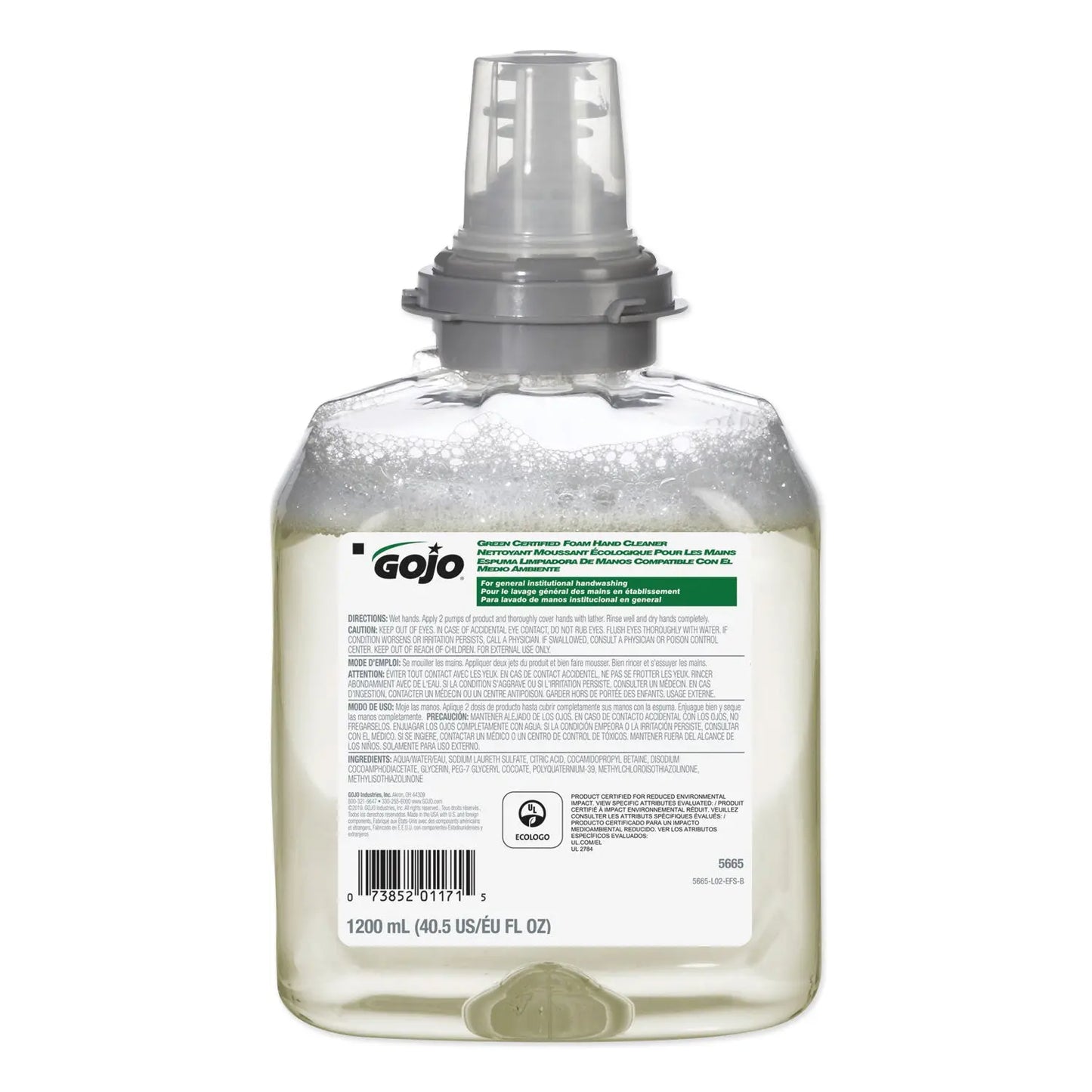 GOJ566502EA Tfx Green Certified Foam Hand Cleaner Refill, Unscented, 1,200 Ml GOJO