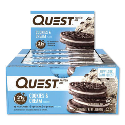 QCC00018 Protein Bars, Cookies And Cream, 2.12 Oz Bar, 12 Bars/box QUEST NUTRITION