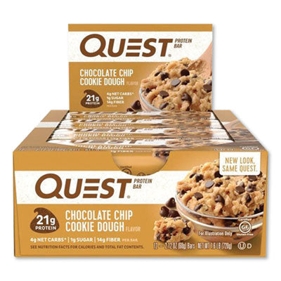 QCC00003 Protein Bars, Chocolate Chip Cookie Dough, 2.12 Oz Bar, 12 Bars/box QUEST NUTRITION