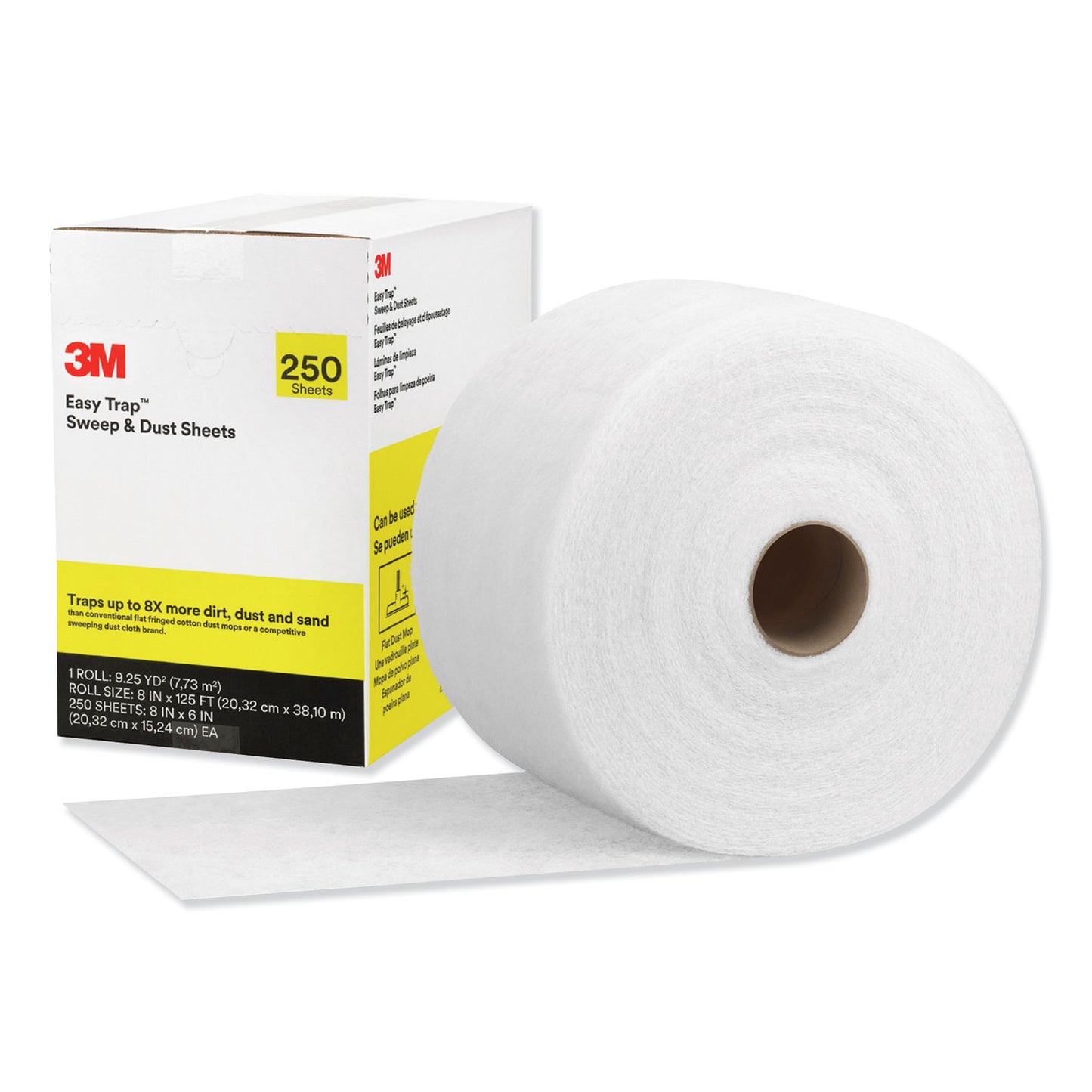 MMM55654W Easy Trap Duster, Perforated, 8" x 125 ft, White, 250 Sheet Roll